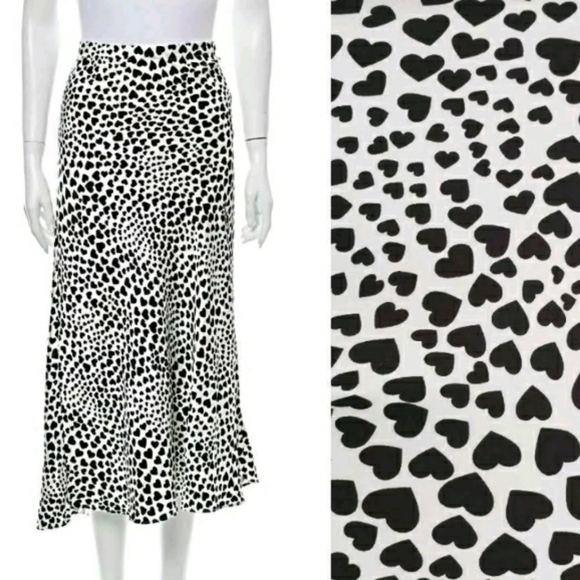 Rachel Zoe New black & white Love heart maxi skirt Satin Long Sexy Small S NEW